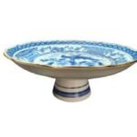 Plato pedestal azul y blanco de cerámica - cerámica al mayoreo